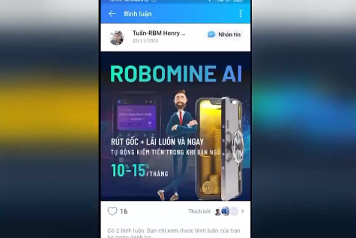 Bất thường của mô hình đào tiền ảo Robomine