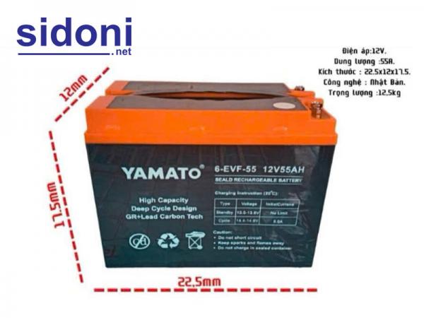 Ắc quy xe 3 bánh điện chở hàng Yamato 12V 55AH