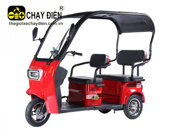 XE ĐIỆN 3 BÁNH 2 CHỖ NGỒI YABO YÊN LIỀN, TỰA LƯNG, MÁI CHE ĐỎ