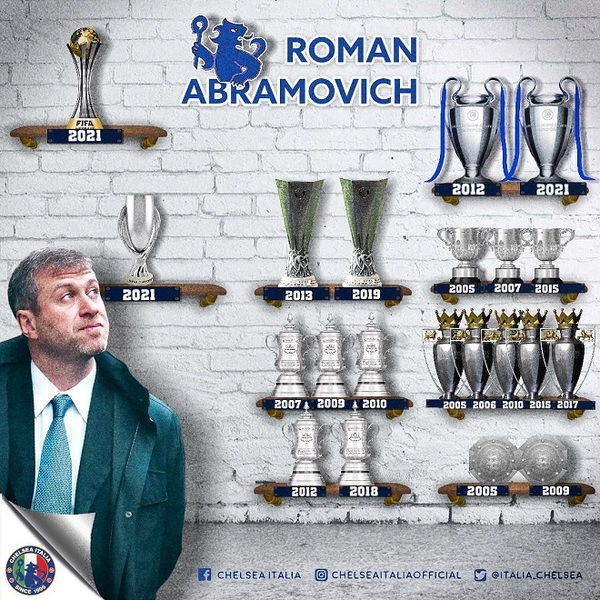 Một số các danh hiệu CLB bóng đá Chelsea đạt được dưới thời của tỷ phú Roman Abramovich