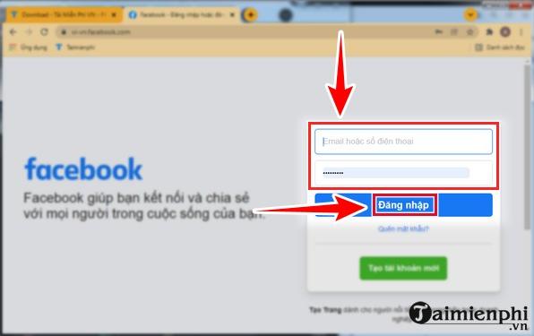 Trên trang web của trình duyệt, bạn hãy mở đường link dẫn đến trang Facebook và tiến hành đăng nhập vào nick của mình