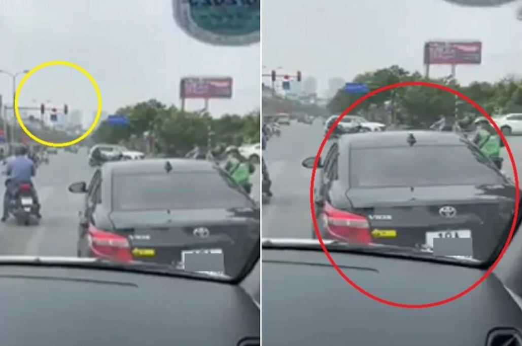 Toàn cảnh chiếc xe ôtô Toyota Vios không nhường đường cho xe cấp cứu