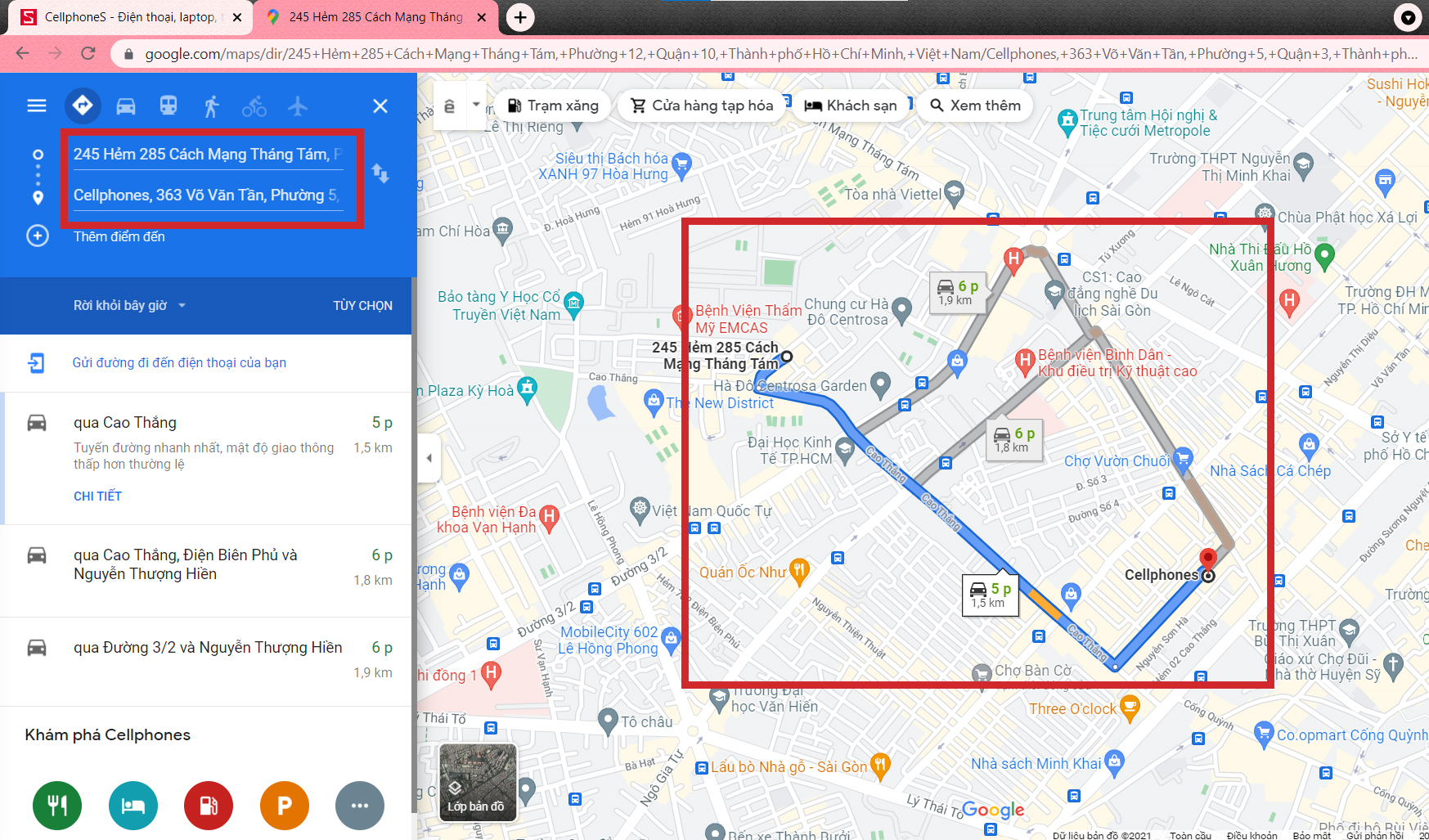 Google Maps sẽ ưu tiên chọn mặc định đường có thời gian di chuyển ngắn nhất