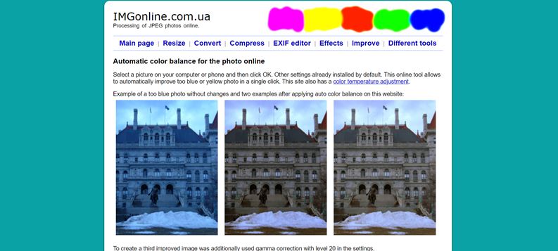 Imgonline.com là website chỉnh sửa màu ảnh online có công cụ cân bằng màu tự động