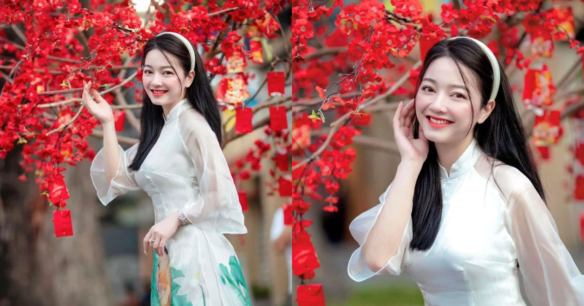 Lê Vũ Quỳnh Trâm thướt tha trong tà áo dài