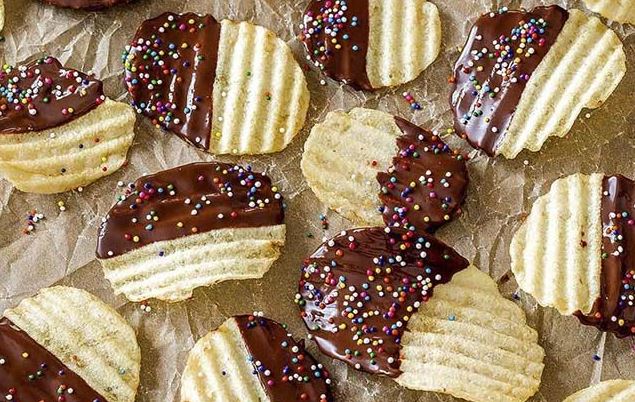 Chocolate covered potato chips