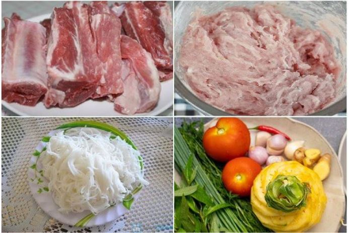 Các nguyên liệu cần chuẩn bị để nấu bún sườn chua