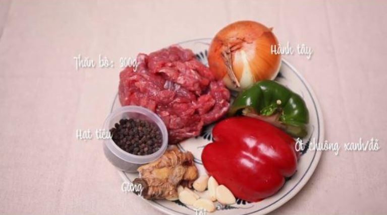 Nguyên liệu chuẩn bị cho món bò sốt tiêu đen