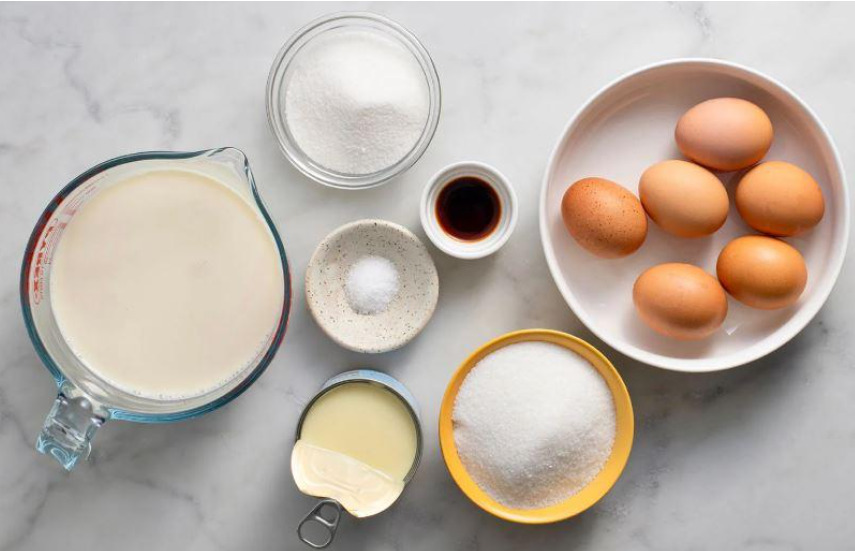 Nguyên liệu cần thiết để chế biến bánh flan bằng sữa đặc ông Thọ