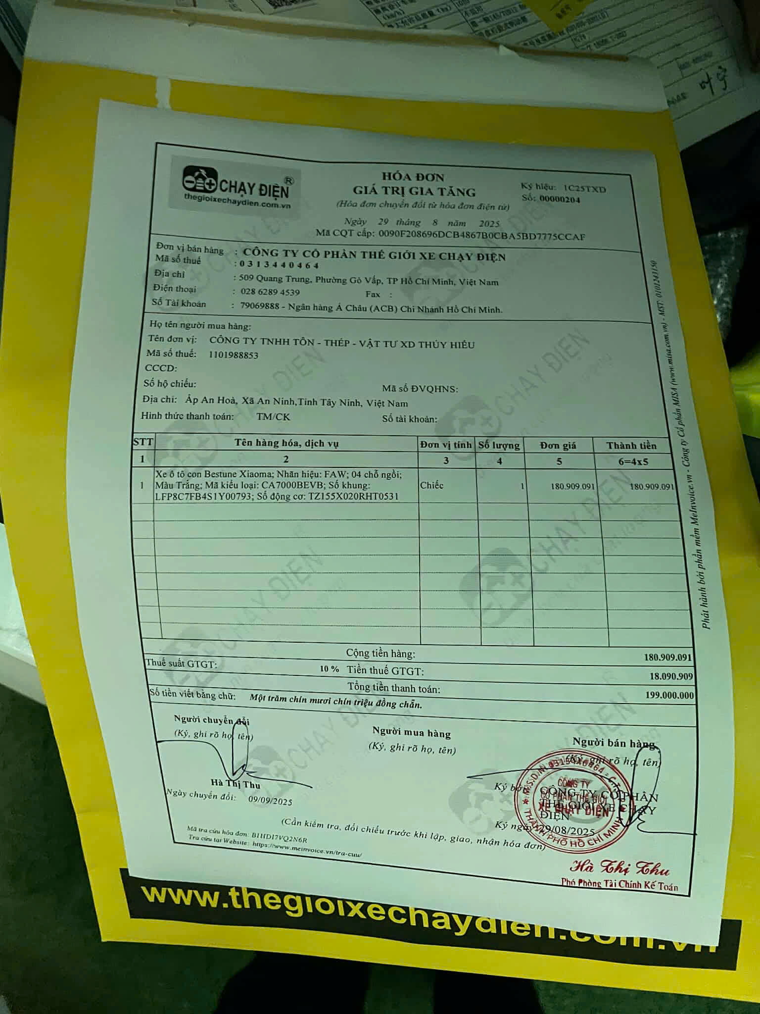 Thanh toán 199 triệu đồng hoàn tất nhanh chóng và suôn sẻ