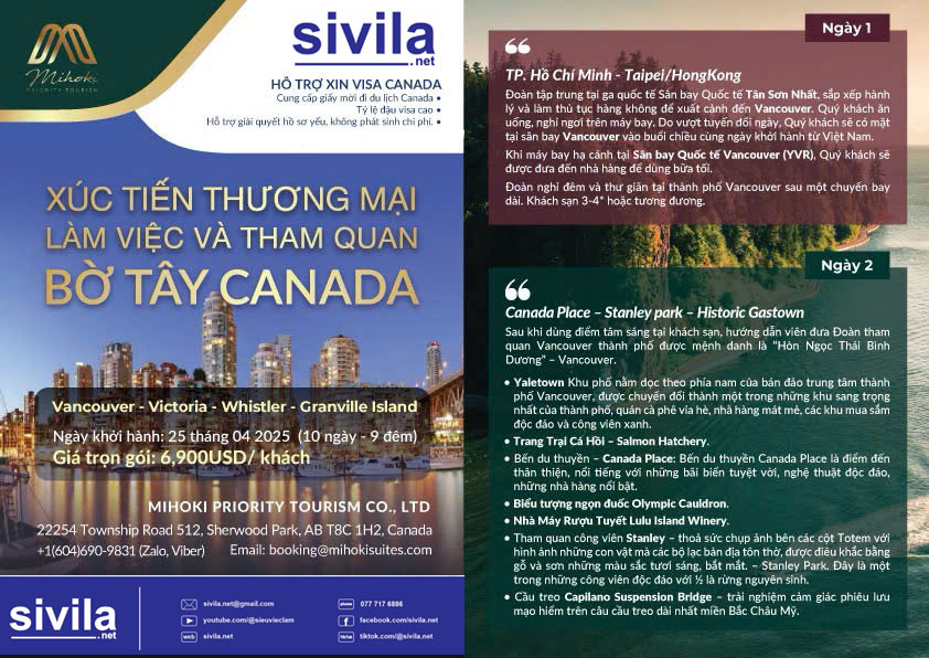 Xúc tiến thương mại, làm việc và tham quan Canada