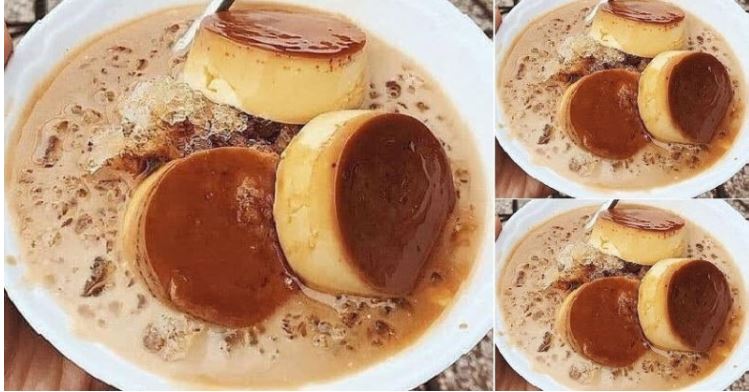 Bánh Flan được ăn kèm cùng đá bào và cà phê sữa