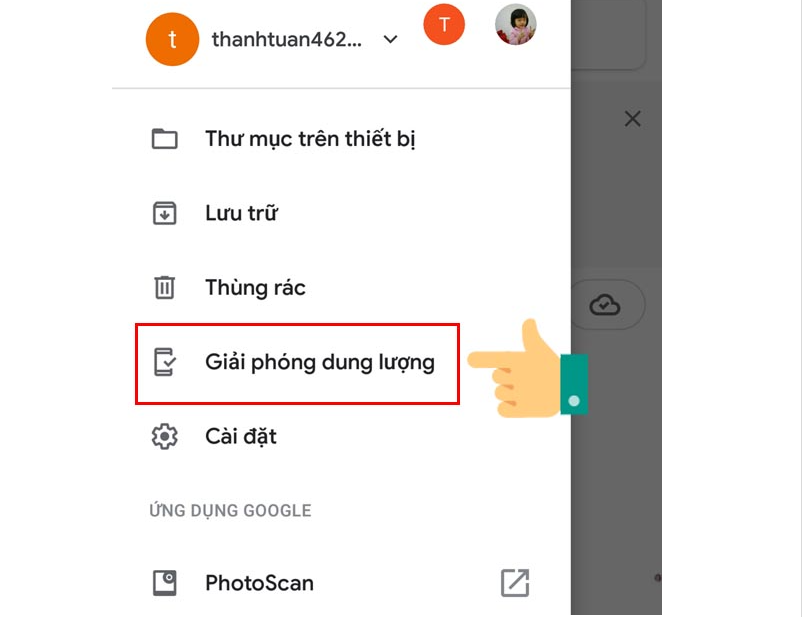 Chọn vào giải phóng dung lượng