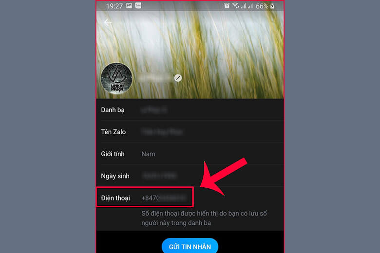 Thông tin của bạn bè sẽ hiện lên gồm cả số điện thoại