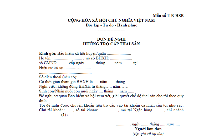 Giấy đề nghị hưởng trợ cấp thai sản do cơ quan BHXH ban hành